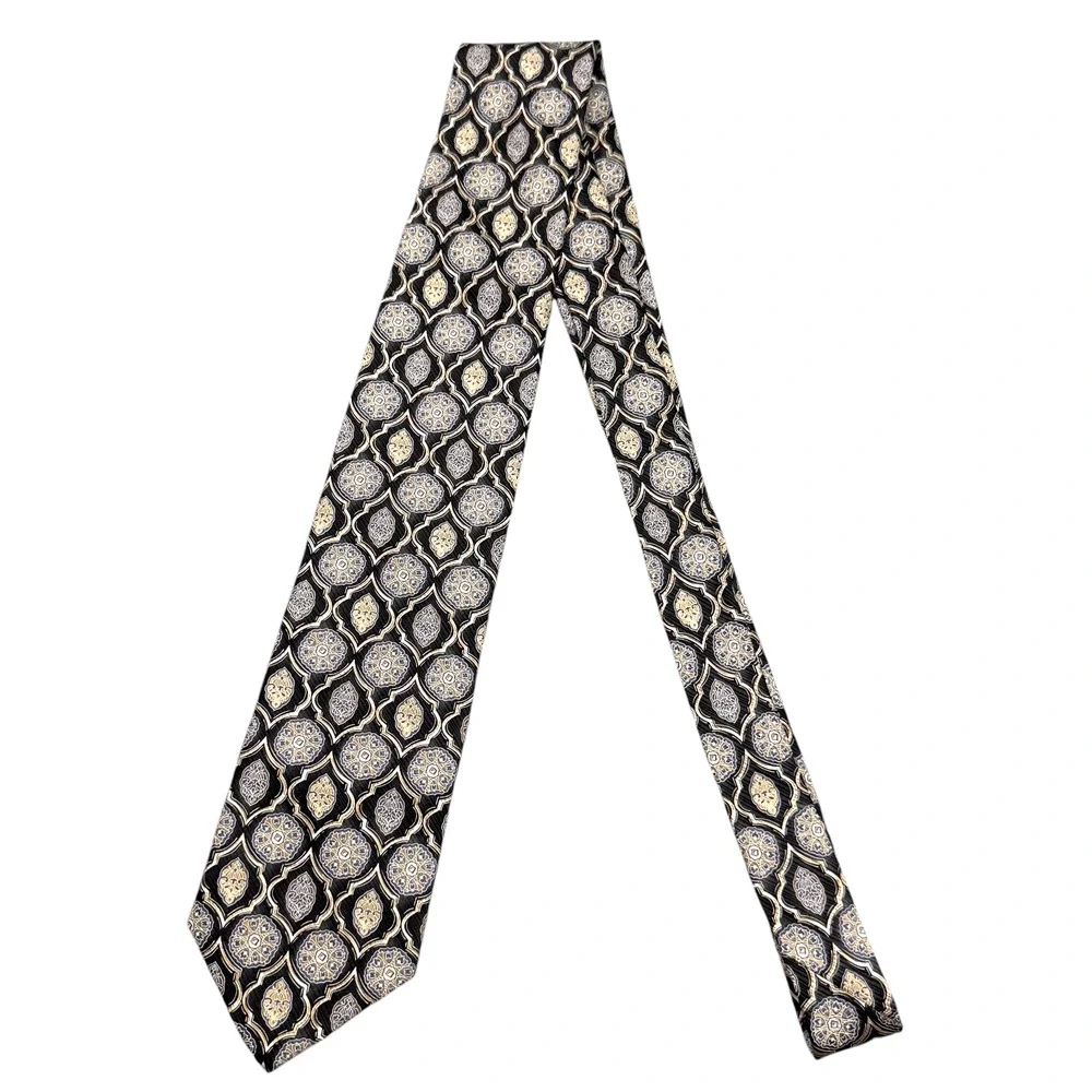 XMI 100% Silk Dress Tie Made in USA Black Geometric Pattern‎ 58